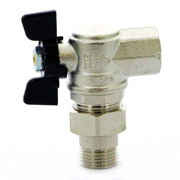 Кран Bugatti угловой 1/2" шаровый со сгоном Oregon 594 (черная бабочка) (05940001)