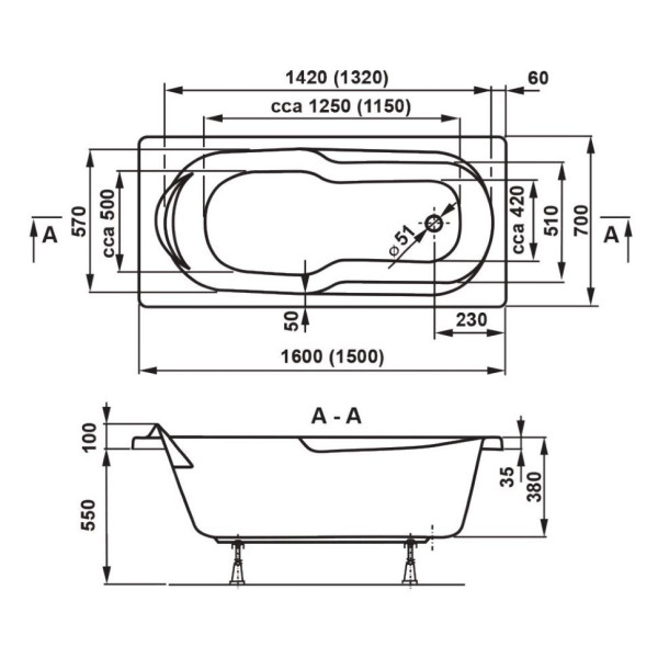 Ванна акриловая VagnerPlast Nymfa 160 160х70х38 (VPBA167NYM2E-01)