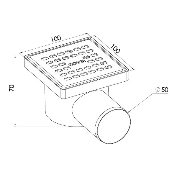 Трап горизонтальный 50 мм. (100х100) Nova с решеткой из нерж.стали (сухой затвор) (5056)