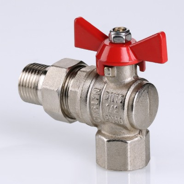 Кран угловой 1" шаровый со сгоном Valtec Base (красная бабочка) VT.228.N.06