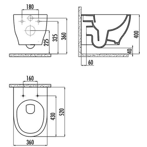 Унитаз подвесной с биде Creavit Mare 36x52x36 белый (MA321-00CB00E-0000)