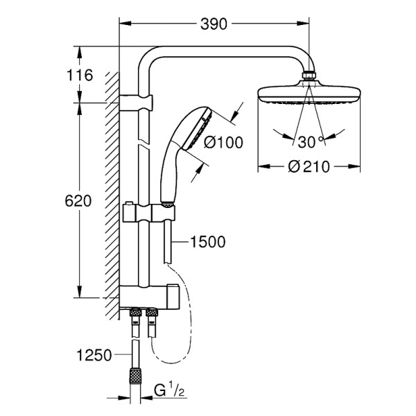 Душевой гарнитур Grohe New Tempesta System хром (26381001)