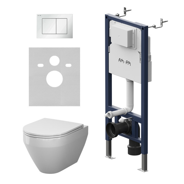 Комплект инсталляция с унитазом AM.PM PrimeFit с клав S белый глянц с подвесным унитазом Spirit V2.0 Aquaspin (IS90201.701900)