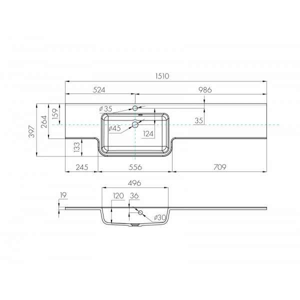 Раковина подвесная Aquaton Hotel 151x40,5x16,5 L белый (1.A709.4.31P.I01.L)