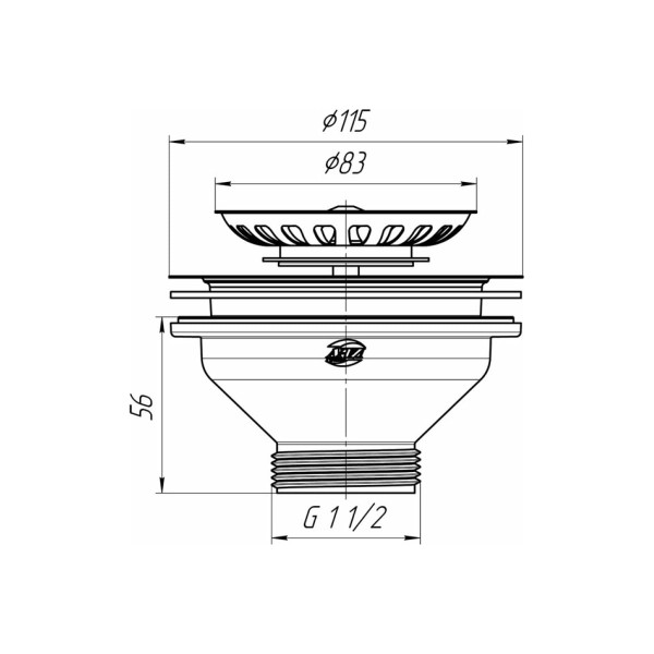 Выпуск для мойки 1 1/2"*115 (3 1/2") АНИ с нержавеющей решеткой АНИ пласт (M250)