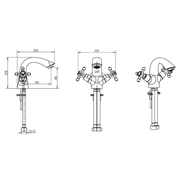 Смеситель для раковины Boheme Royal Cristal хром (271-Royal/CRST black)