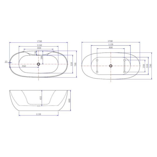 Ванна акриловая Aquanet Family Sweet 170х78 белый матовый/черный матовый Black matte слив-перелив (293086)