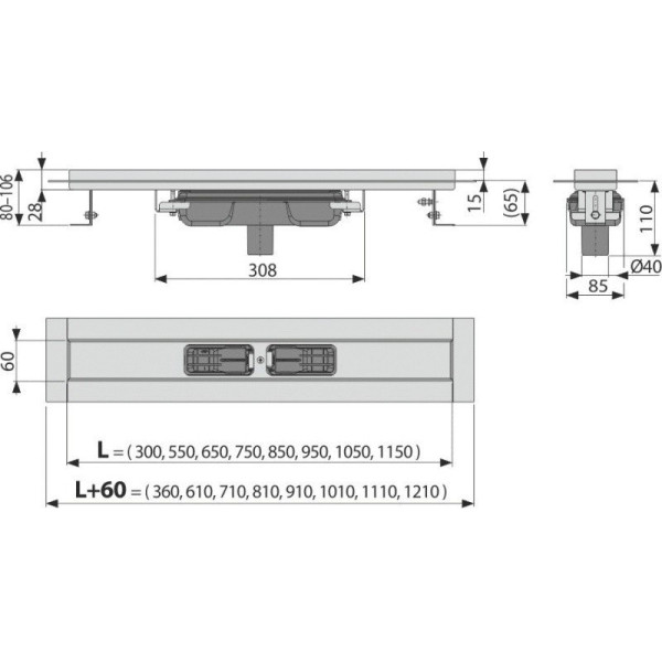 Лоток душевой Alcaplast с порогами для цельной решетки, вертикальный сток (APZ1106-550) Лоток душевой Alcaplast с порогами для цельной решетки, вертикальный сток (APZ1106-550)