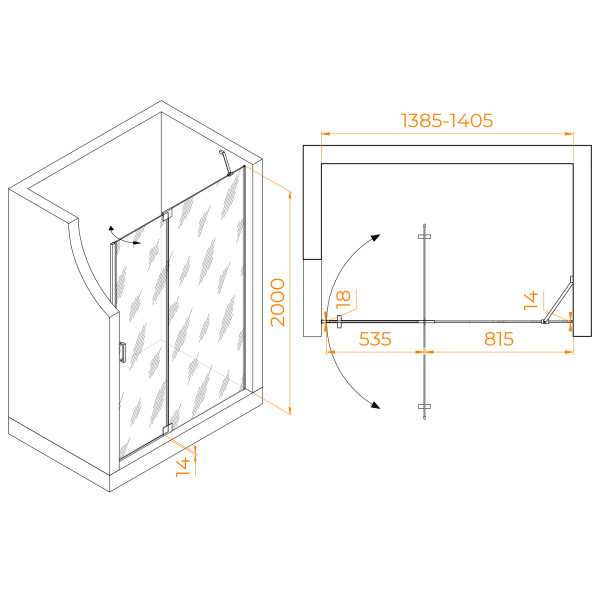 Душевая дверь RGW Hotel 140x200 стекло прозрачное, профиль серый (350601414-110) Душевая дверь RGW Hotel 140x200 стекло прозрачное, профиль серый (350601414-110)