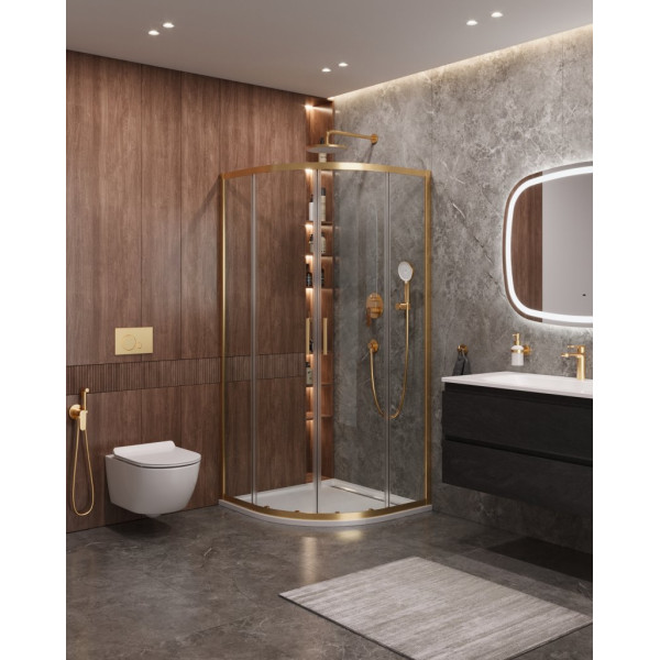 Душевой уголок Cezares Molveno 100x100x195 стекло прозрачное, профиль брашированное золото (MOLVENO-R-2-100-C-BORO-IV)