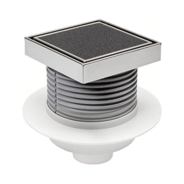 Трап MCH для пола с нижним сливом D50 решетка под плитку 100х100х13 рамка нерж. 122х122 c воротником нептун