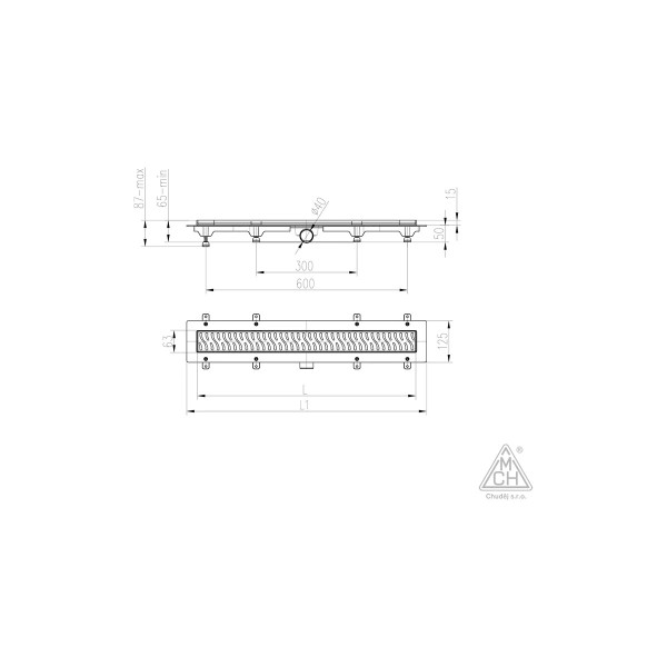 Лоток душевой 950 мм. MCH Chudej Medium Black Edition (решетка нерж. сталь черная, боковой слив D 40) CH950MC