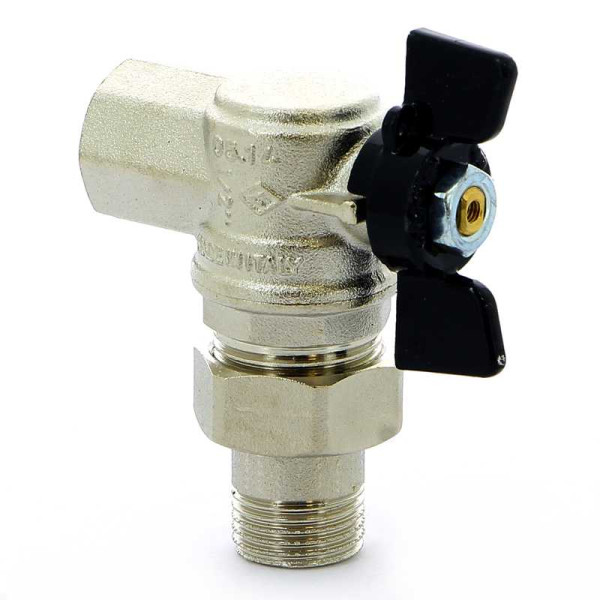 Кран Bugatti угловой 1/2" шаровый со сгоном Oregon 594 (черная бабочка) (05940001)