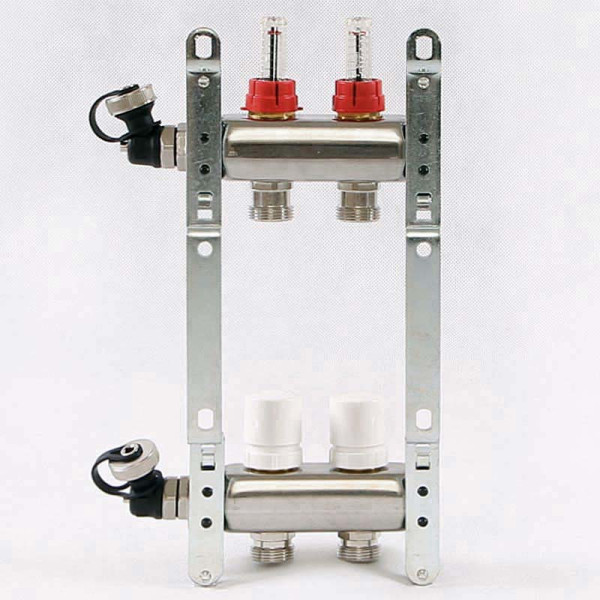 Коллекторная группа Uni-Fitt 2 отвода 1"х3/4" с расходомерами и термостатическими вентилями нерж. сталь