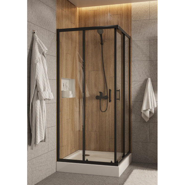 Душевой уголок Santek Вэлия 80x80x195 стекло (прозрачное, профиль черный (1WH501788)