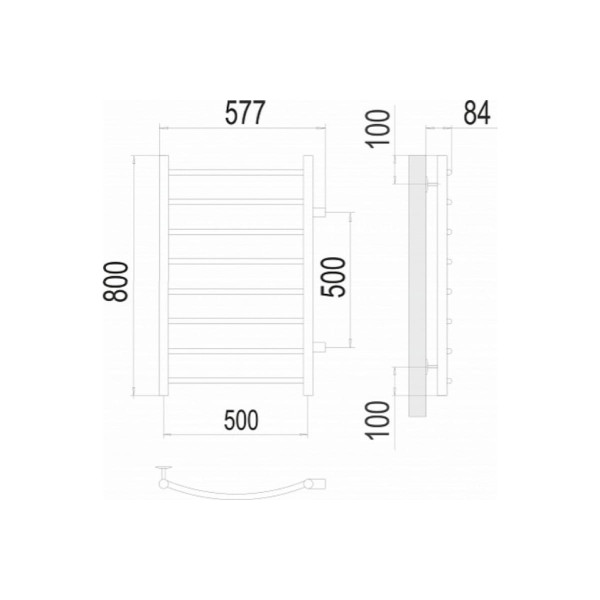 Полотенцесушитель водяной Terminus Классик 500x830 П7 м/о 500 боковое подключение Полотенцесушитель водяной Terminus Классик 500x830 П7 м/о 500 боковое подключение