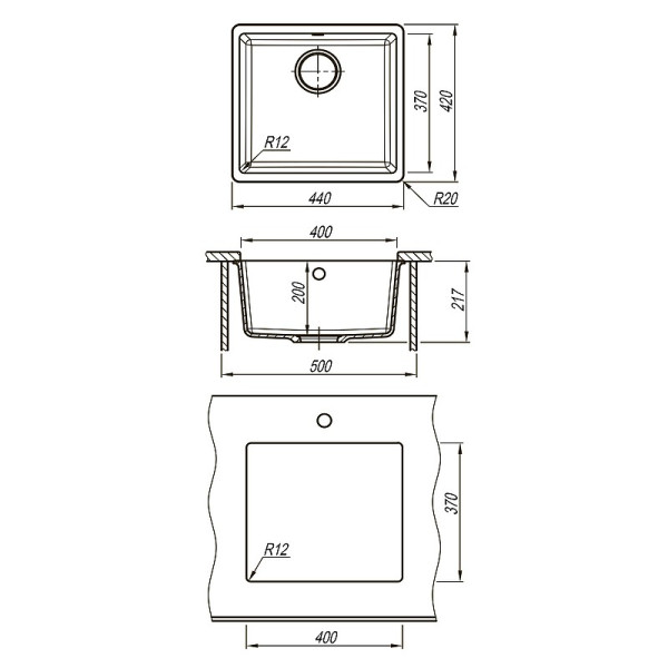 Мойка для кухни врезная Lemark Sinara 440-U 440x420 антрацит (9910067)