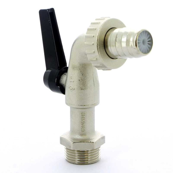 Кран Bugatti 1" шаровый сливной со штуцером Alaska 689 (черная ручка) (06890088)