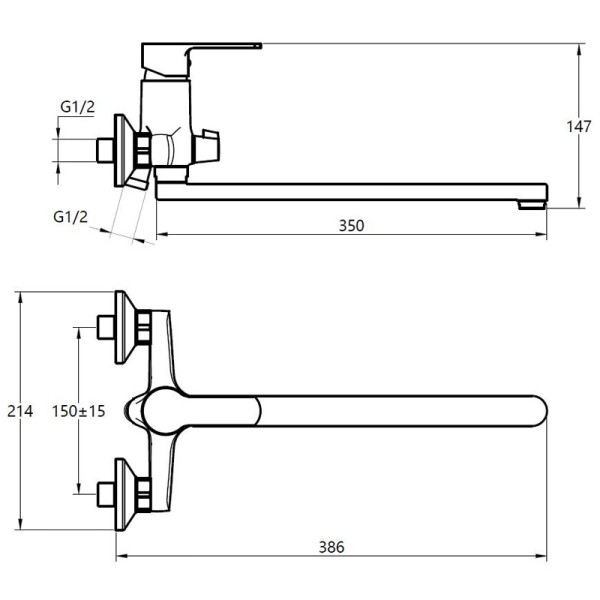 Смеситель для ванны и душа Voda Fin хром (FN31)