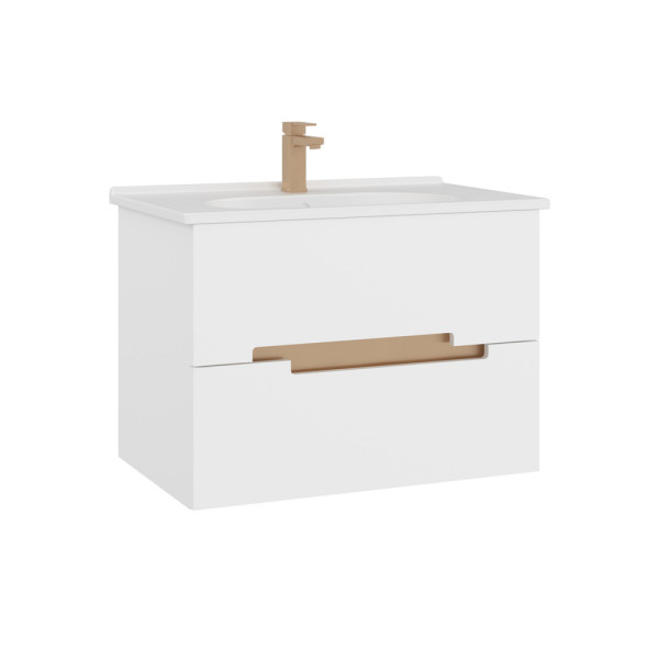 Тумба подвесная Orka Lodi 800x500x570 с раковиной белый, золото (5005884)