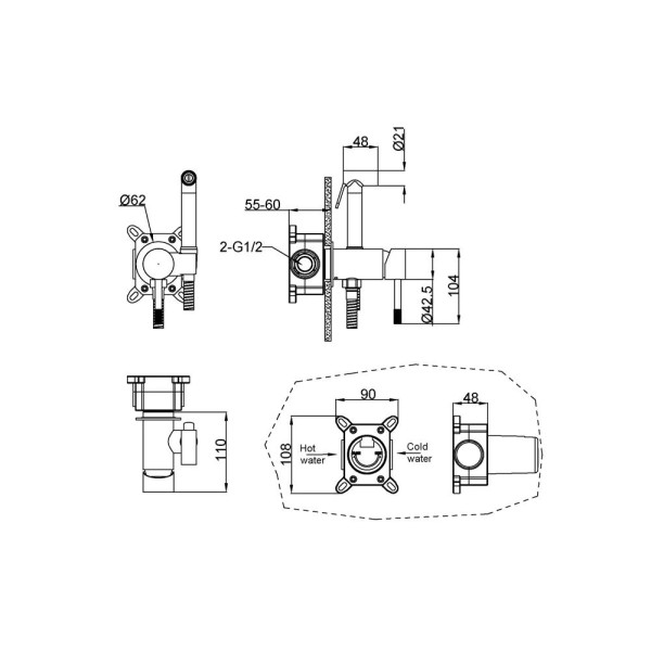 Смеситель с гигиеническим душем Boheme Uno Графит (467-SGM) Смеситель с гигиеническим душем Boheme Uno Графит (467-SGM)