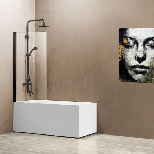 Душевая шторка для ванны Vincea 800х1400 стекло прозрачное, профиль черный (VSB-11800CLB)