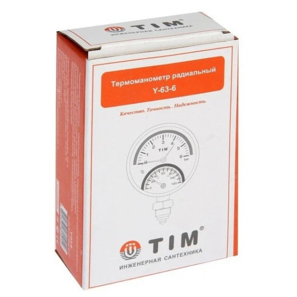 Термоманометр TIM 1/2" 0-120, Ду 63, 6 бар, радиальный (Y-63-6) Термоманометр TIM 1/2" 0-120, Ду 63, 6 бар, радиальный (Y-63-6)