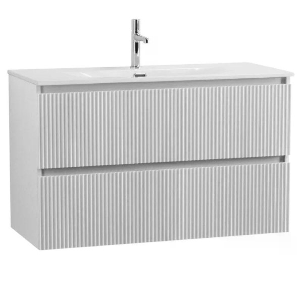 Тумба подвесная Cezares Uno 1200x455x608 с фрезерованными ручками по всей длине фасада с двумя выкатными ящиками Bianco Opaco (UNO-1200-2C-SO-BO)