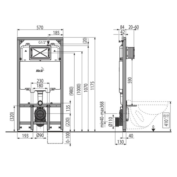 Инсталляция для подвесного унитаза Alcadrain Sadroмodul Sliм для сухой установки (для гипсокартона) (AM1101/1200)