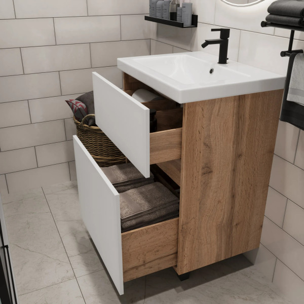 Тумба подвесная 1Marka Aris 590x440x870 дуб вотан/белый глянец (Ц0000035778)