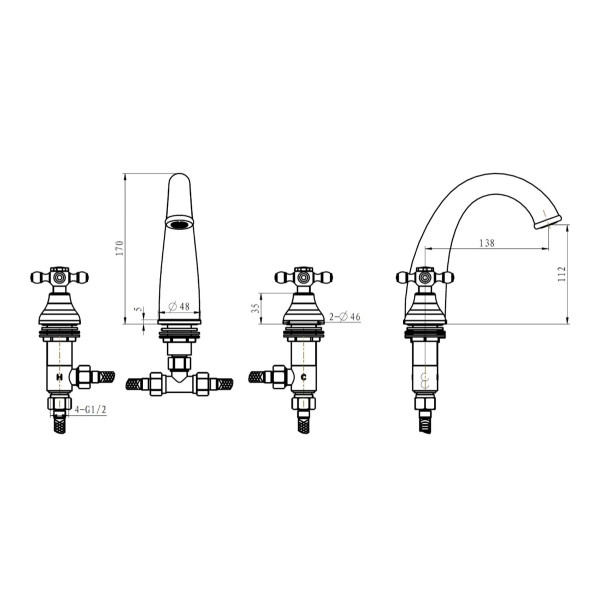 Смеситель для раковины на 3 отверстия Boheme Royal Cristal хром (277-Royal/CRST black) Смеситель для раковины на 3 отверстия Boheme Royal Cristal хром (277-Royal/CRST black)