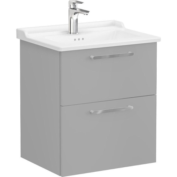 Тумба подвесная Vitra Root 60 см с классической раковиной 2 ящика матовый серый камень (68279)
