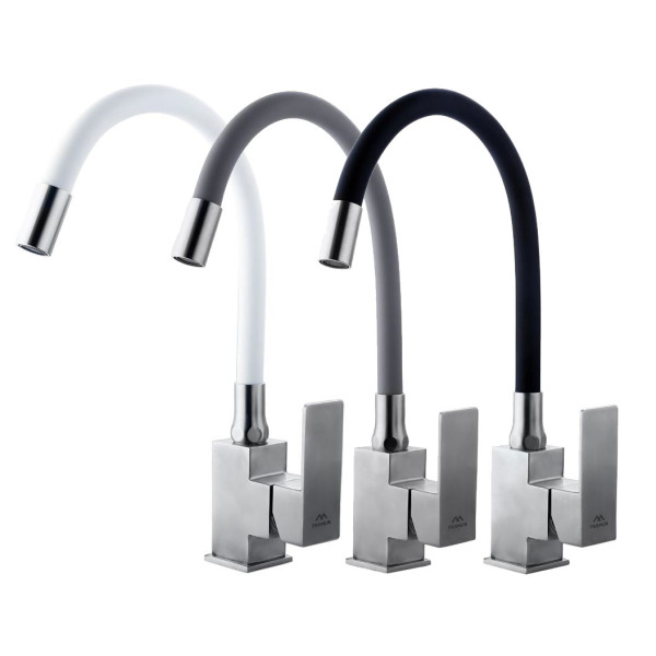 Смеситель для кухни Fashun с гибким изливом сатин/белый (A54302-8)