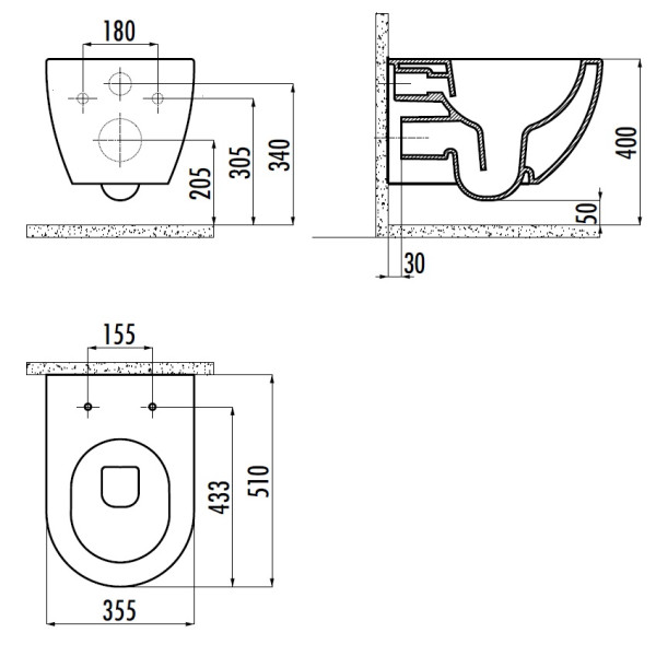 Унитаз подвесной с биде Creavit Free 35,5x51x35 холодный серый матовый (FE322-00CG00E-0000)