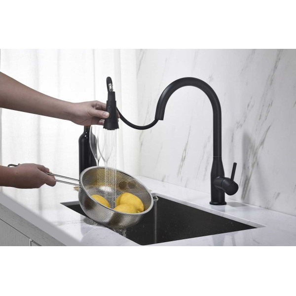 Смеситель для кухни Timo Saona черный, с выдвижным изливом (2336/03FL)