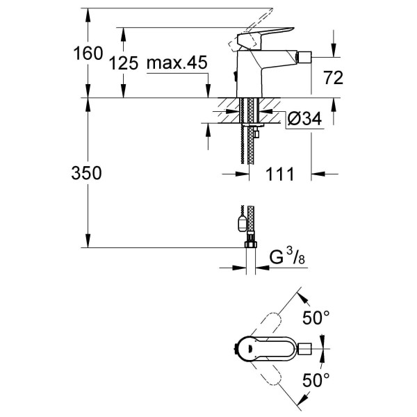 Смеситель для биде Grohe BauEdge с цепочкой (23332000)