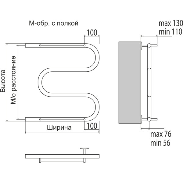 Полотенцесушитель водяной Terminus econom М-образный (1") 600x700 с полочкой Полотенцесушитель водяной Terminus econom М-образный (1") 600x700 с полочкой