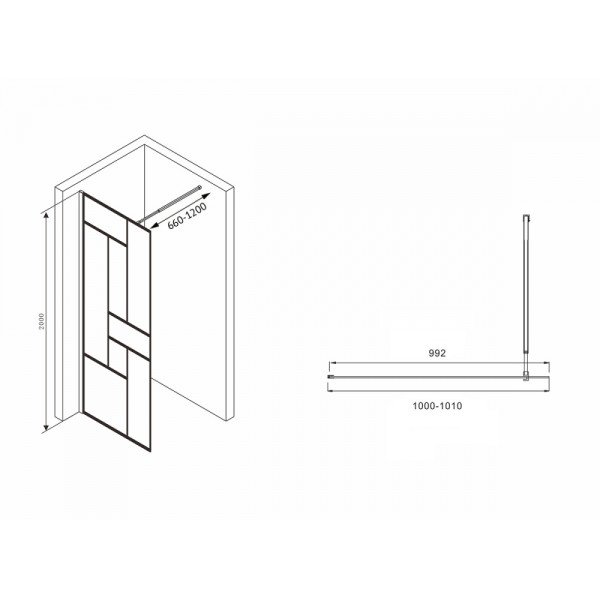 Душевая стенка Abber Immer Offen 100x200 стекло прозрачное, профиль черный (AG63100B8)