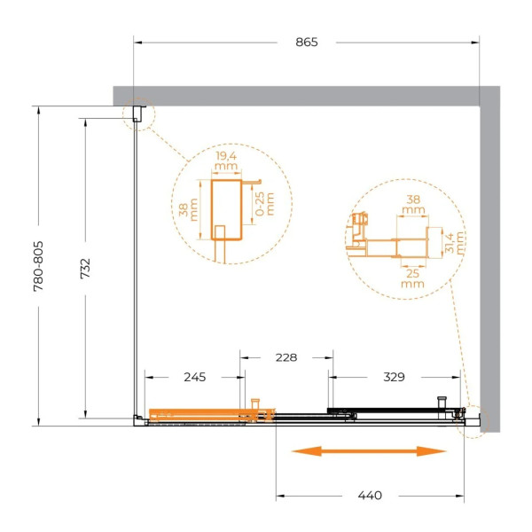 Душевой уголок Cezares Molveno 90x80x195 стекло прозрачное, профиль хром (MOLVENO-AHF-31-90/80-C-CR-IV)