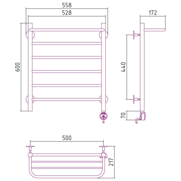 Полотенцесушитель электрический Стилье Формат 20 ТП 600x500 (Полка + 5) П16, хром (00520-6050) Полотенцесушитель электрический Стилье Формат 20 ТП 600x500 (Полка + 5) П16, хром (00520-6050)