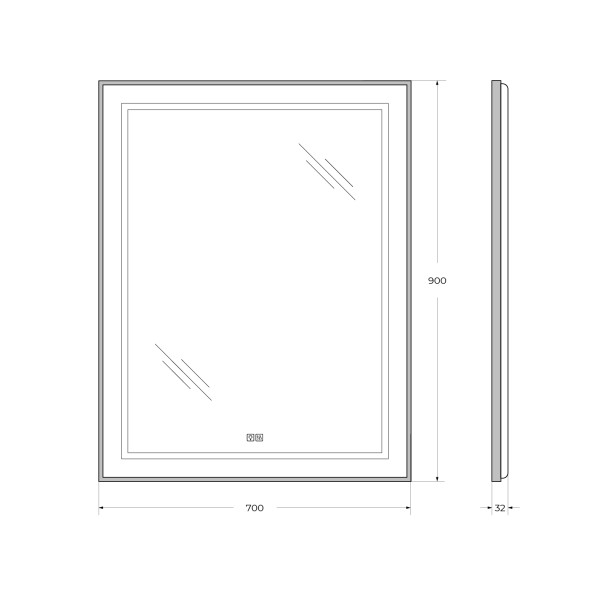 Зеркало BelBagno 700x32x900 в алюминиевой раме со встроенным светильником сенсорным выключателем и подогревом (SPC-KRAFT-700-900-LED-TCH-WARM-NERO)