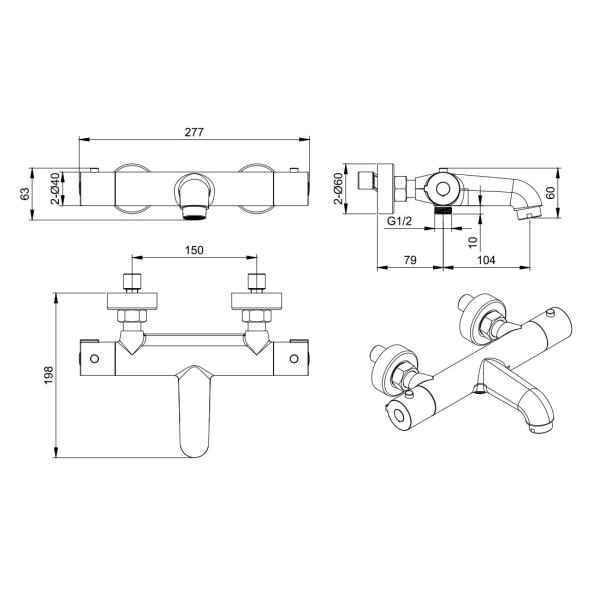 Смеситель для ваны и душа Aquatek Вега с термостатом черный матовый (AQ1043BGM) Смеситель для ваны и душа Aquatek Вега с термостатом черный матовый (AQ1043BGM)