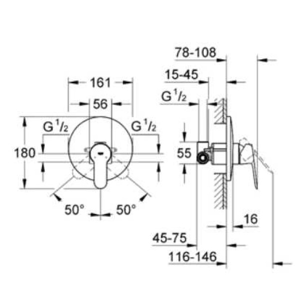 Смеситель для душа Grohe BauEdge со встроенным механизмом (29078000)