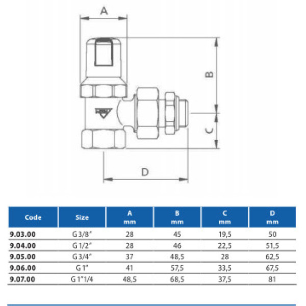Клапан настроечный угловой RBM 3/4" (9.05.00) Клапан настроечный угловой RBM 3/4" (9.05.00)