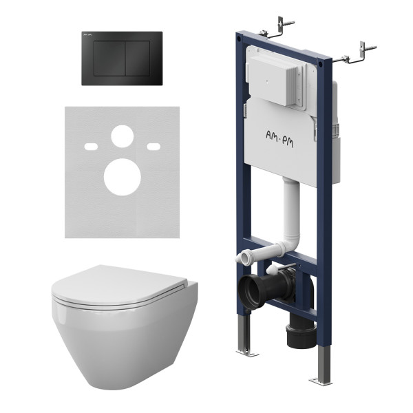Комплект инсталляция с унитазом AM.PM PrimeFit с клав S черная матовая с подвесным унитазом Spirit V2.0 Aquaspin (IS90238.701900)