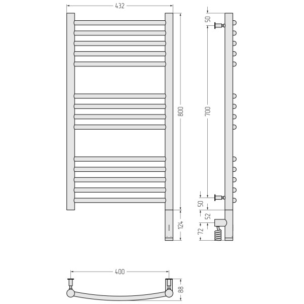 Полотенцесушитель электрический Сунержа Богема 3.0 выгнутая 800x400 провод справа матовый чёрный (31-5803-8040)