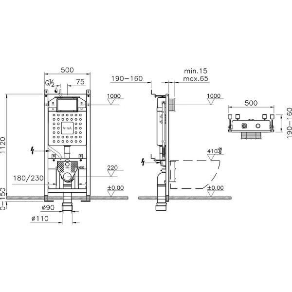 Комплект инсталляция с унитазом Vitra Integra Round L-box с клавишей матовый хром (9004B003-7202)