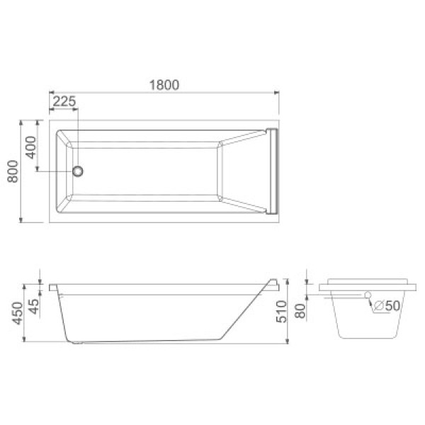 Ванна акриловая Creo Ceramique 180x80x50 белая (BA003)