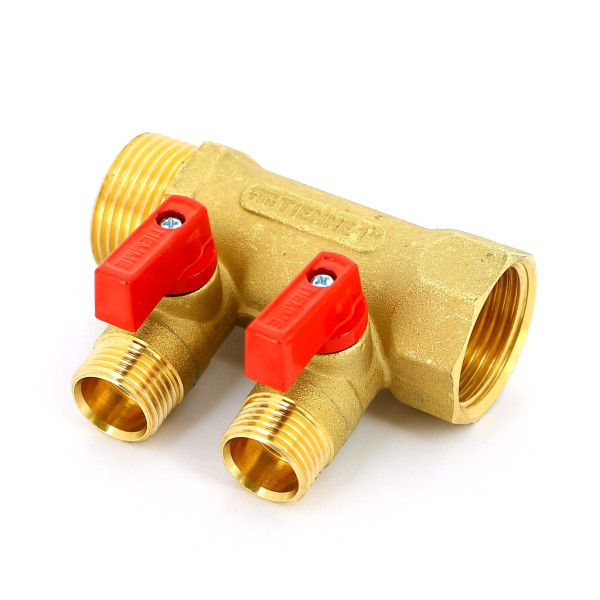 Коллектор с шаровыми кранами Tiemme NINO 2 выхода 1*1/2"(16) (латунь) (1820006) Коллектор с шаровыми кранами Tiemme NINO 2 выхода 1*1/2"(16) (латунь) (1820006)