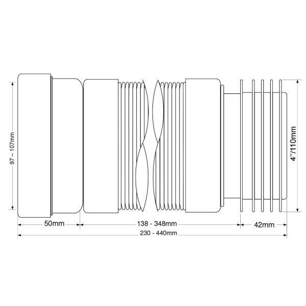 Отвод для унитаза гофр. 230-440 мм.